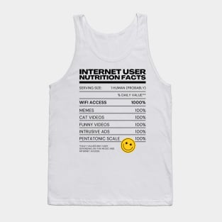 Internet User Nutrition Facts - White - Internet Explorer Funny Memes Cat Videos Tank Top